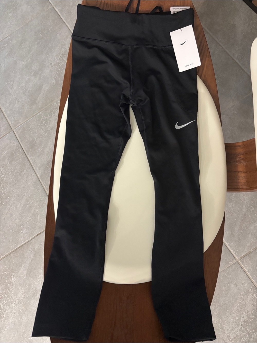 Nike Girls Black Leggings with Silver Swoosh